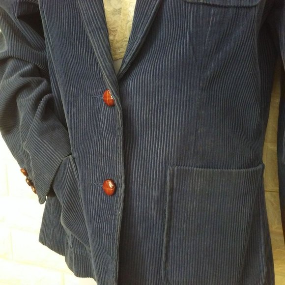 Vintage 80s Corduroy Blazer 2-Button Sport Jacket S/M Pockets Urban Preppy Navy - Picture 6 of 8